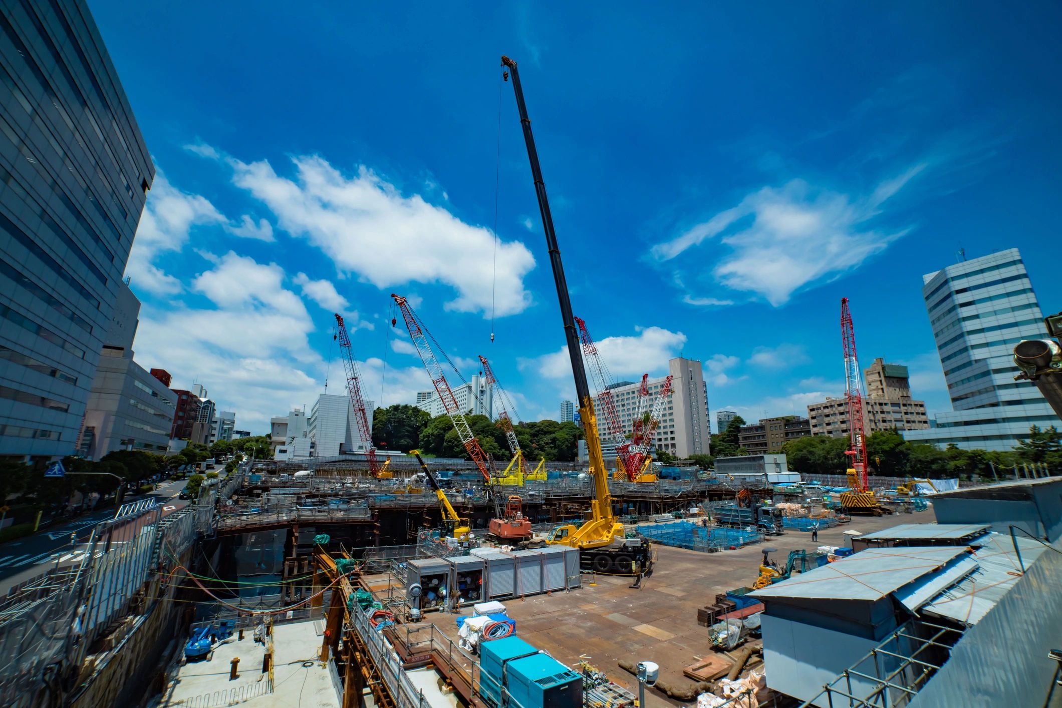 Steel beams at an active construction site